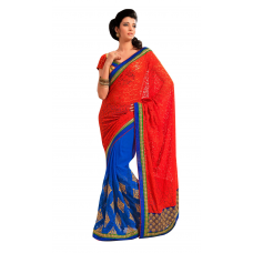 Fantastic Golden Embroidered Party Wear Dual Shaded Saree 